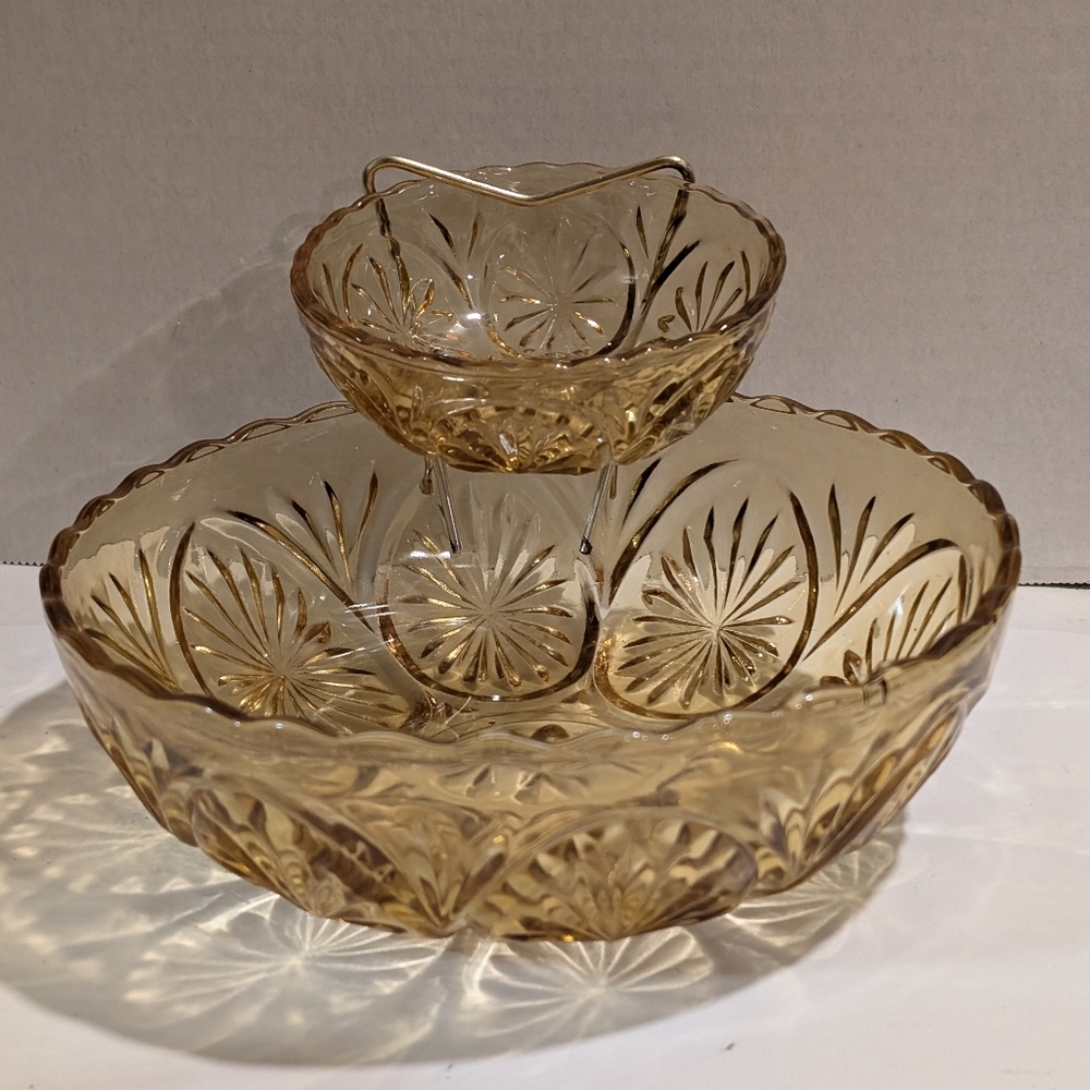 Chip and Dip Set Anchor Hocking Amber Glass